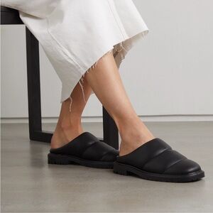 STAUD Black Quilted Leather Mule Clogs